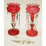 Pair of Victorian ruby glass lustres