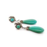 Mid century silver and turquoise ear clips