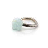 Scandinavian rough cut aquamarine set silver ring