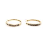 Diamond and 9ct yellow gold hoop earrings