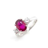 Ruby, diamond set 18ct white gold ring