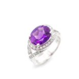 Amethyst and diamond set 18ct white gold ring