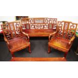 Chinese carved rosewood three piece suite
