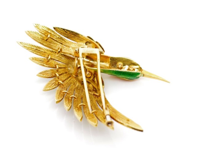 18ct yellow gold, enamel and diamond bird brooch - Image 6 of 8