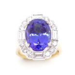 Tanzanite and diamond set 18ct two tone gold ring