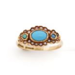 Antique Turquoise and seed pearl set gold ring