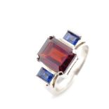 Garnet and sapphire set 14ct white gold ring