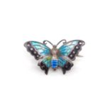 Edwardian silver and enamel butterfly brooch