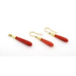 Red coral 18ct yellow gold earring and pendant set