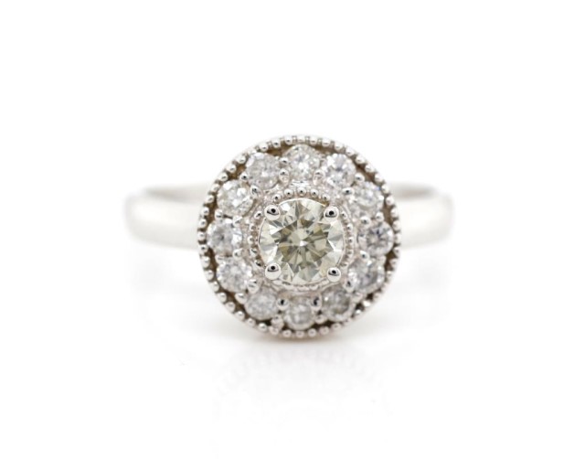 Diamond and 14ct white gold halo ring