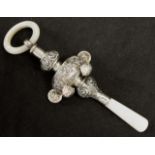 Sterling silver & mother of pearl baby rattle