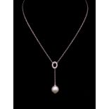 Pearl and diamond drop 18ct white gold necklace