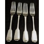 Four early sterling silver dinner forks