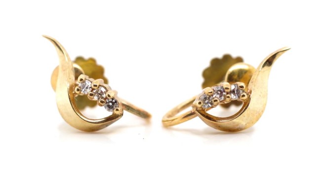 9ct yellow gold and diamond ear clips