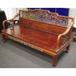 Chinese rosewood carved back bench