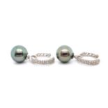 Tahitian pearl, diamond and 18ct gold earrings