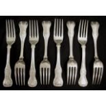 Eight William IV Irish sterling silver forks