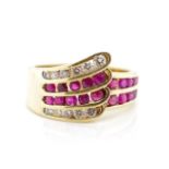 Diamond and ruby set 14ct yellow gold ring