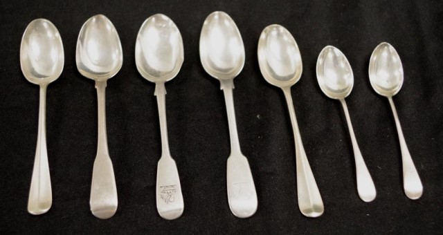 Collection various early sterling silver teaspoons