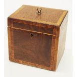 Georgian inlaid mahogany cube tea caddy