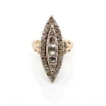 Antique old cut diamond and rose gold navette ring