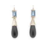 Aquamarine, onyx and palladium drop earrings