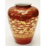 Oriental red gilded vase