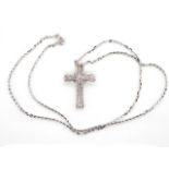 Diamond set 18ct gold cross and chain