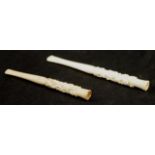 Two various 1020's carved ivory cigarette holders