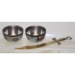 Pair of silver & cloisonne open salts