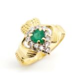 Emerald and diamond Claddagh ring