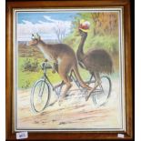 Australian coloured print 'Bicycle Built for Two'
