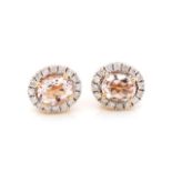 Morganite and diamond set 18ct rose gold stud