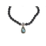 Onyx beaded necklace and labradorite pendant