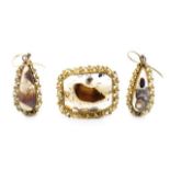 Victorian agate brooch 10ct yellow gold earrings