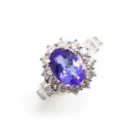 Tanzanite and diamond set 14ct white gold ring