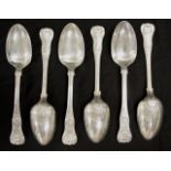 Six William IV sterling silver soup spoons
