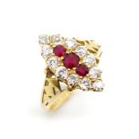 Victorian ruby, diamond and 18ct yellow gold ring