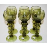 Good set six German green glass wine glasses