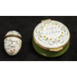 Two various English enamel pill boxes