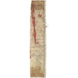 Frisket-Fragment: Manuskriptstreifen einer frühneuzeitlichen Handschrift auf Pergament in