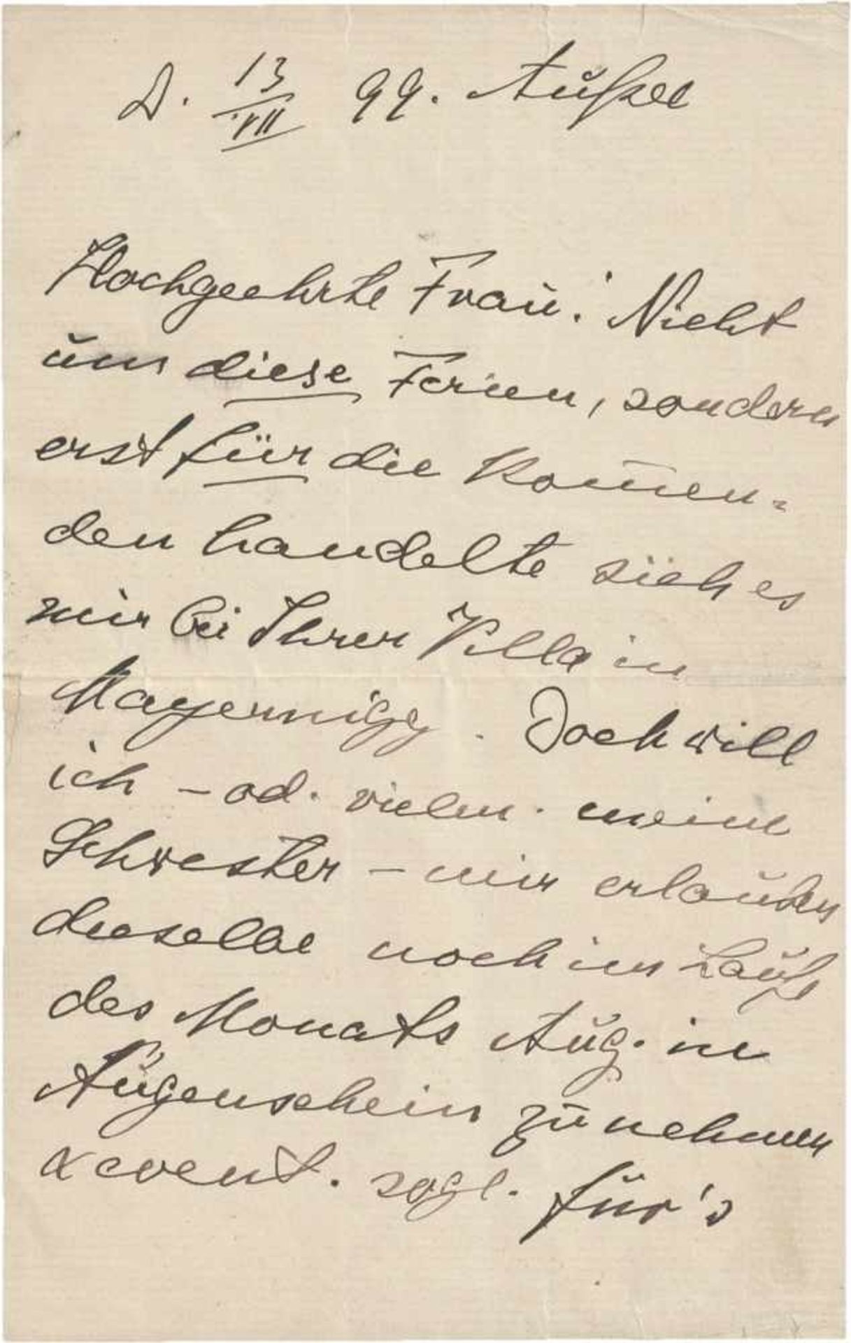 Mahler, Gustav: Brief 1899Mahler, Gustav, Komponist und Dirigent, Direktor der Wiener Hofoper,