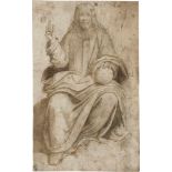 Florentinisch: um 1510. Salvator Mundium 1510. Salvator Mundi.Feder in Braun, braun laviert. 25,4