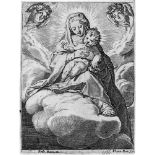 Carracci, Agostino: Madonna mit Kind in den WolkenMadonna mit Kind in den Wolken. Kupferstich nach