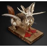 : WolpertingerWolpertinger.Präparat auf Holzbrett. Brett 40,8 x 22,7 cm, Höhe des Präparates 36,5