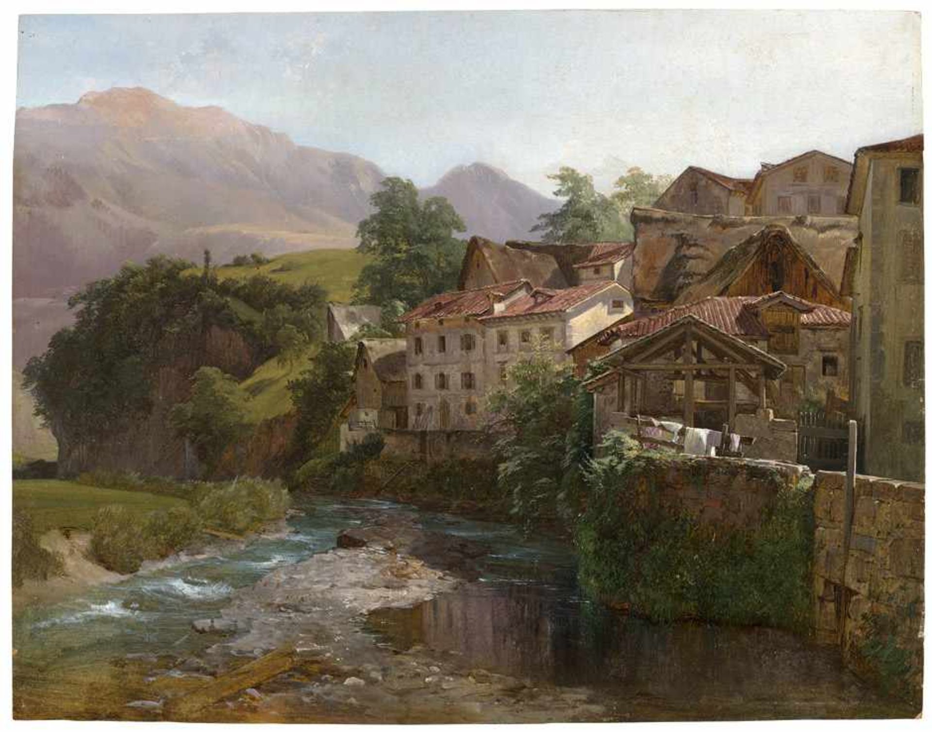 Düsseldorfer Schule: um 1850. "Paularo d'Incaroja": Blick auf das italienische Dorf Paularo in der