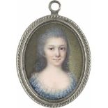 Französisch oder Italienisch: um 1780. Bildnis einer jungen Frau mit grau gepudertem Haar, in blauem