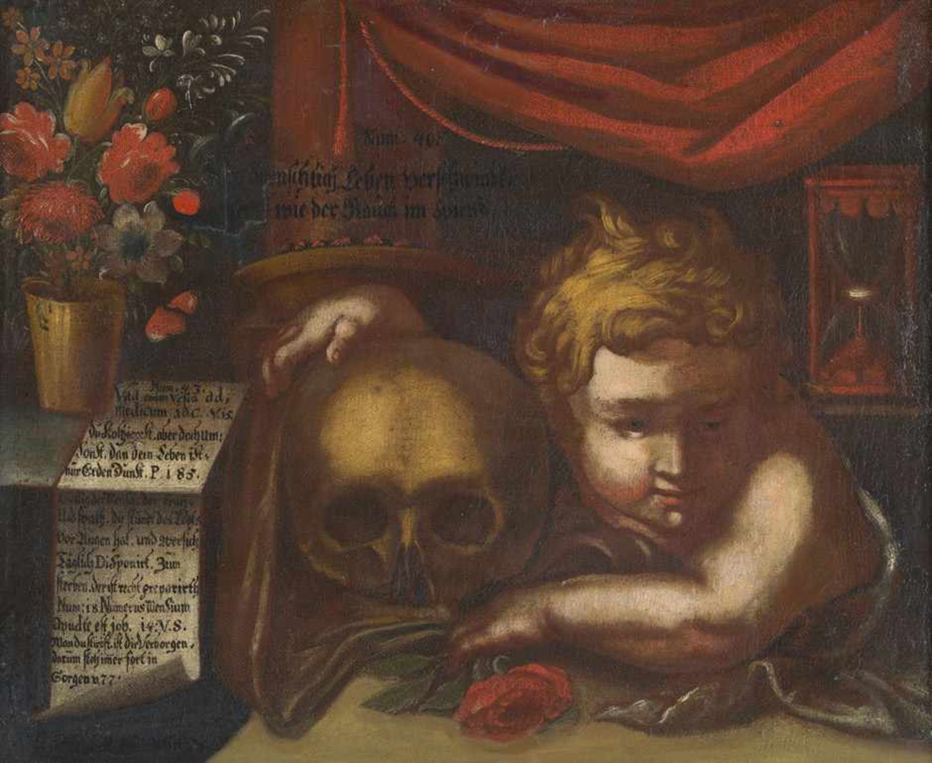 Deutsch: um 1771. Memento Mori: "Das menschlich Leben verschwindt, wie der Rauch im wiend"um 1771.