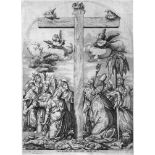 Beatrizet, Nicolas: Die Anbetung des KreuzesDie Anbetung des Kreuzes. Kupferstich. 49,3 x 36,8 cm.