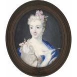 Carriera, Rosalba - Nachfolge: Bildnis der Rosalba Carriera (1673-1757), in der rechten Hand einen